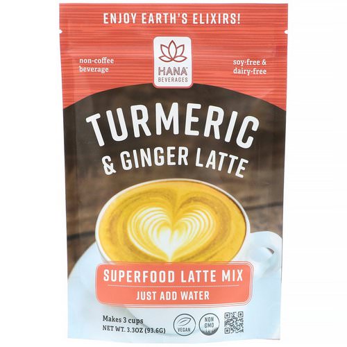 Hana Beverages, Turmeric & Ginger Latte, Non-Coffee Superfood Beverage, 3.3 oz (93.6 g) Review