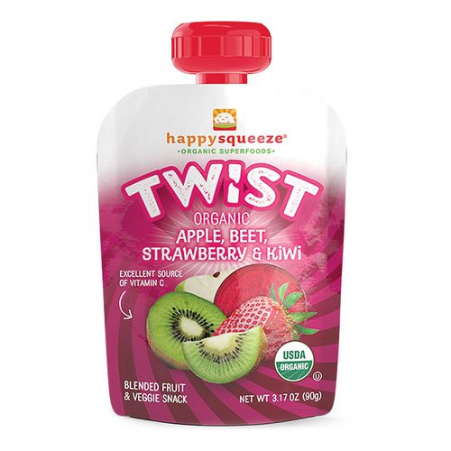 Happy Family Organics, Happy Squeeze, Organic Superfoods, Twist, Organic Apple, Beet, Strawberry & Kiwi, 4 Pouches, 3.17 oz (90 g) Each Review