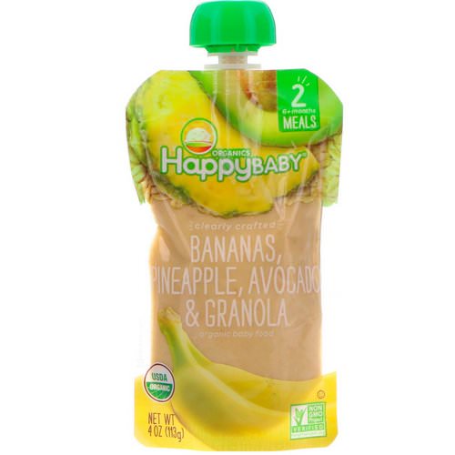 Happy Family Organics, Organic Baby Food, Stage 2, Clearly Crafted, 6+, Bananas, Pineapple, Avocado & Granola, 4 oz (113 g) Review