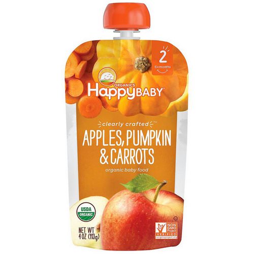 Happy Family Organics, Organic Baby Food, Stage 2, Clearly Crafted, 6+ Months Apples, Pumpkin & Carrots, 4 oz (113 g) Review
