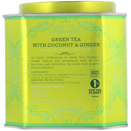 Grönt Te: Harney & Sons, Green Tea with Coconut, Ginger and Vanilla, 30 Sachets, 2.67 oz (75 g)