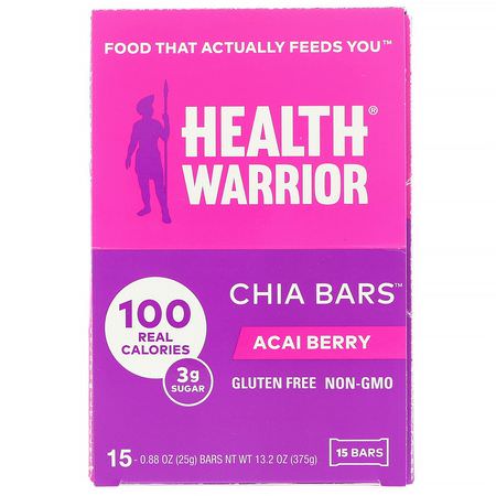 Näringsstänger: Health Warrior, Chia Bars, Acai Berry, 15 Bars, 0.88 oz (25 g) Each