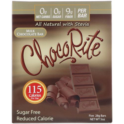 HealthSmart Foods, ChocoRite, Milk Chocolate Bar, Sugar Free, 5 Bars, (28 g) Each Review