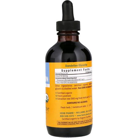 Maskrosröt, Homeopati, Örter: Herb Pharm, Dandelion, Alcohol-Free, 4 fl oz (120 ml)