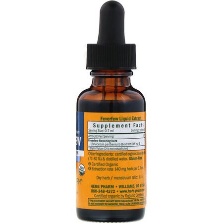 Feverfew, Homeopati, Örter: Herb Pharm, Feverfew, 1 fl oz (30 ml)
