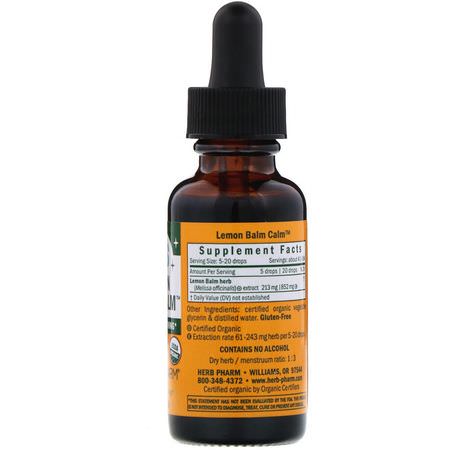 Barn Örter, Homeopati, Örter: Herb Pharm, Kids Organic Lemon Balm Calm, Alcohol Free, 1 fl oz (30 ml)