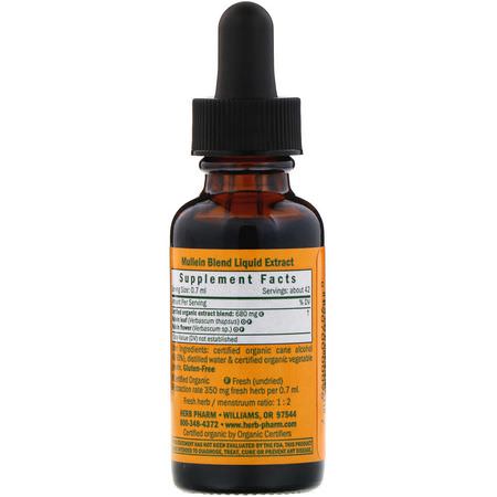 Lunga, Andningsorgan, Kosttillskott, Mullein: Herb Pharm, Mullein Blend, 1 fl oz (30 ml)