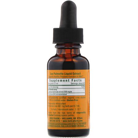 Sågpalmetto, Homeopati, Örter: Herb Pharm, Saw Palmetto, 1 fl oz (30 ml)