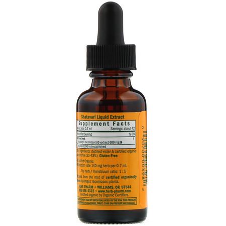 Shatavari, Homeopati, Örter: Herb Pharm, Shatavari, 1 fl oz (30 ml)