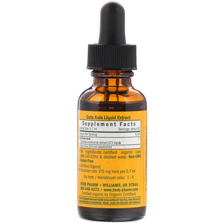 Gotu Kola, Homeopati, Örter: Herb Pharm, Whole Herb Gotu Kola, 1 fl oz (30 ml)