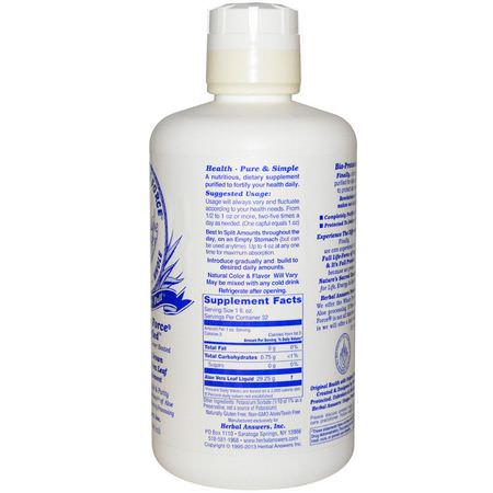Örter, Homeopati, Örter, Aloe Vera: Herbal Answers, Pure Aloe Force, Liquified Aloe Vera Leaf, 32 fl oz (946 ml)