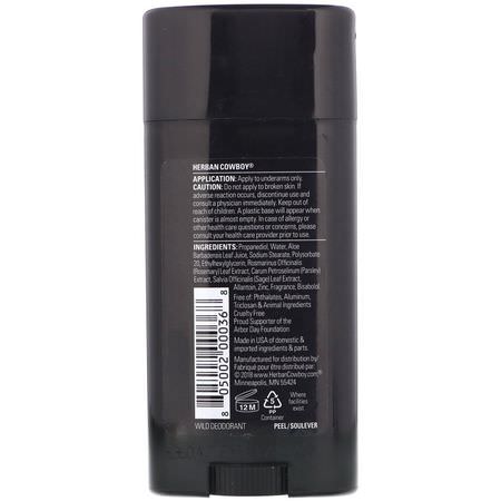 Deodorant För Män, Grooming För Män, Bad: Herban Cowboy, Deodorant, Wild, 2.8 oz (80 g)