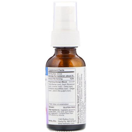 Örter, Homeopati, Örter, Hostrosor: Herbs Etc, Singer's, Soothing Throat Spray, Non Alcohol, 1 fl oz (30 ml)