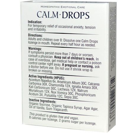 Lugna, Kosttillskott, Homeopati, Örter: Historical Remedies, Homeopathic Calm Drops, 30 Homeopathic Lozenges