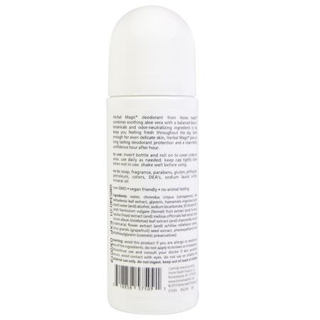 Deodorant, Bath: Home Health, Herbal Magic, Roll-On Deodorant, Unscented, 3 fl oz (88 ml)