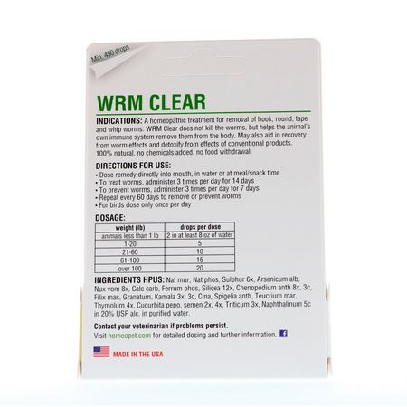 Djurhälsa, Husdjur: HomeoPet, WRM Clear, 15 ml