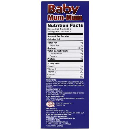 Tandskivor, Barnfoder, Barn, Baby: Hot Kid, Baby Mum-Mum, Organic Rice Rusk, Blueberry & Goji Rice Rusks, 24 Rusks, 17.6 oz (50 g) Each