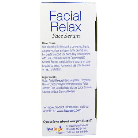 Grädde, Hyaluronsyra-Serum, Uppstramning, Anti-Aging: Hyalogic, Episilk, Facial Relax Face Serum, 1 fl oz (30 ml)