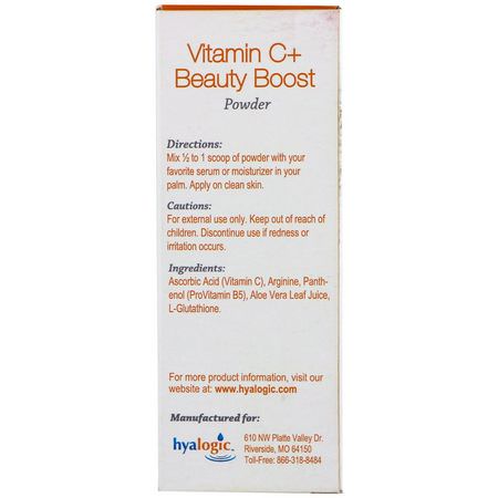 C-Vitamin, Serum, Behandlingar, Skönhet: Hyalogic, Vitamin C+ Beauty Boost Powder, 0.21 oz (6.0 g)