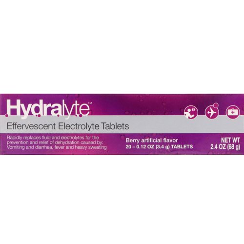 Hydralyte, Effervescent Electrolyte, Berry Artificial Flavor, 20 Tablets, 2.4 oz (68 g) Review