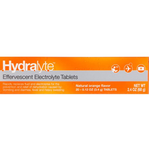 Hydralyte, Effervescent Electrolyte, Natural Orange Flavor, 20 Tablets, 2.4 oz (68 g) Review