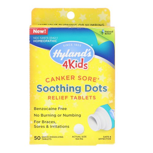 Hyland's, 4 Kids, Canker Sore, Soothing Dots Relief Tablets, 50 Quick-Dissolving Tablets Review