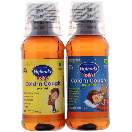 Förkylning, Kosttillskott, Hosta, Influensa: Hyland's, 4 Kids Cold 'n Cough Day & Night Value Pack, Age 2-12, 4 fl oz (118 ml) Each