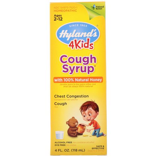 Hyland's, 4 Kids, Cough Syrup with 100% Natural Honey, Ages 2-12, 4 fl oz (118 ml) Review