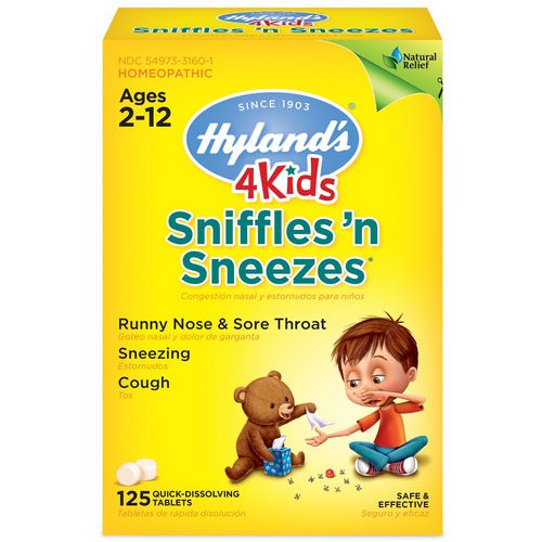 Hyland's, 4 Kids, Sniffles 'n Sneezes, Ages 2-12, 125 Quick-Dissolving Tablets Review