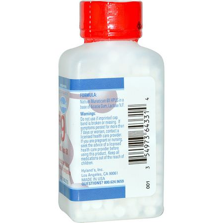 Smärtlindring, Första Hjälpen, Natrum Muriaticum, Homeopati: Hyland's, #9 Nat. Mur. 6X, 500 Tablets