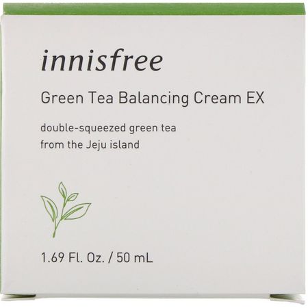 Skin Care För Grönt Te, K-Beauty Moisturizers, Krämer, Ansiktsfuktare: Innisfree, Green Tea Balancing Cream EX, 1.69 oz (50 ml)