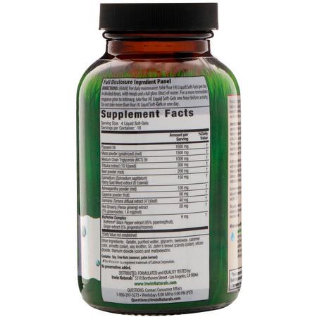 Ashwagandha, Adaptogens, Maca, Homeopati: Irwin Naturals, Concentrated Maca Root and Ashwagandha, 75 Liquid Soft-Gels