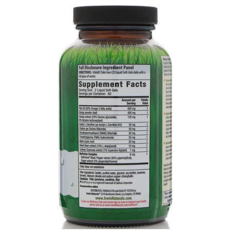 Ginkgo Biloba, Homeopati, Örter: Irwin Naturals, Ginkgo Smart, Maximum Focus & Memory, 120 Liquid Soft-Gels