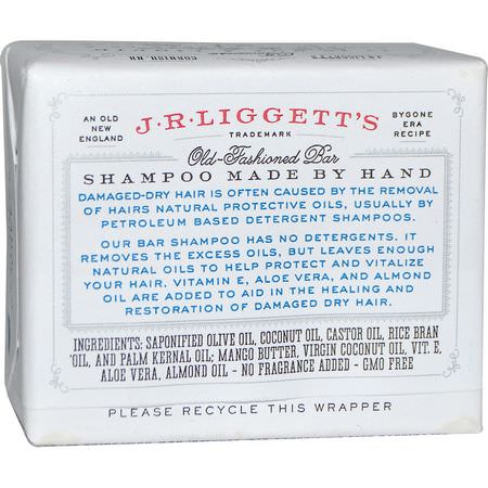Schampo, Hårvård, Bad: J.R. Liggett's, Old-Fashioned Bar Shampoo, Moisturizing Formula, 3.5 oz (99 g)
