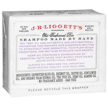 Schampo, Hårvård, Bad: J.R. Liggett's, Old Fashioned Bar Shampoo, Tea Tree & Hemp Oil, 3.5 oz (99 g)