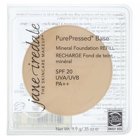Foundation, Face, Makeup: Jane Iredale, PurePressed Base, Mineral Foundation Refill, SPF 20 PA++, Golden Glow, 0.35 oz (9.9 g)