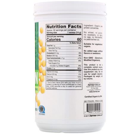 Ärtprotein, Växtbaserat Protein, Sportnäring: Jarrow Formulas, Certified Organic Pea Protein, 16 oz (454 g)