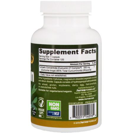 Curcumin, Gurkmeja, Antioxidanter, Kosttillskott: Jarrow Formulas, Curcumin 95, 500 mg, 120 Veggie Caps