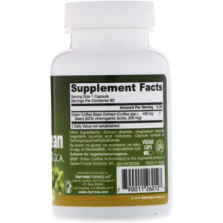 Homeopati, Örter, Grönt Kaffebönsextrakt, Vikt: Jarrow Formulas, Green Coffee Bean Extract, 400 mg, 60 Veggie Caps