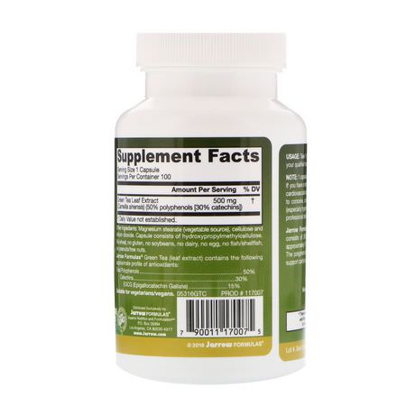 Extrakt Av Grönt Te, Antioxidanter, Kosttillskott: Jarrow Formulas, Green Tea, 500 mg, 100 Veggie Caps