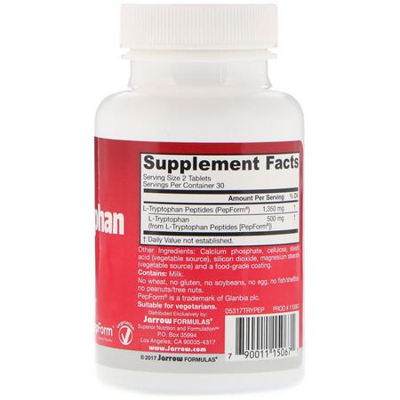 L-Tryptophan, Sleep, Supplements: Jarrow Formulas, L-Tryptophan Peptide, 60 Tablets