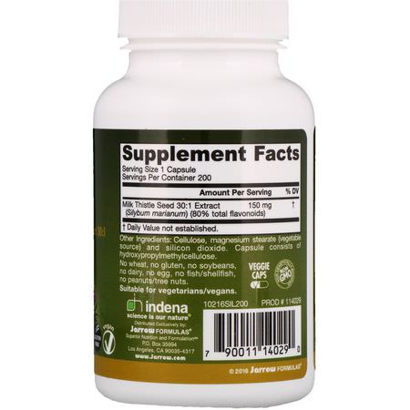 Lever, Kosttillskott, Mjölktistel Silymarin, Homeopati: Jarrow Formulas, Milk Thistle, 150 mg, 200 Veggie Caps