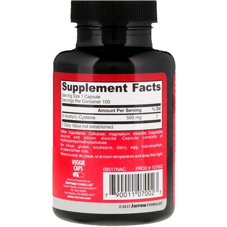 N-Acetyl Cystein Nac, Antioxidanter, Kosttillskott: Jarrow Formulas, N-A-C, N-Acetyl-L-Cysteine, 500 mg, 100 Veggie Caps