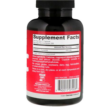 N-Acetyl Cystein Nac, Antioxidanter, Kosttillskott: Jarrow Formulas, N-A-C, N-Acetyl-L-Cysteine, 500 mg, 200 Veggie Caps