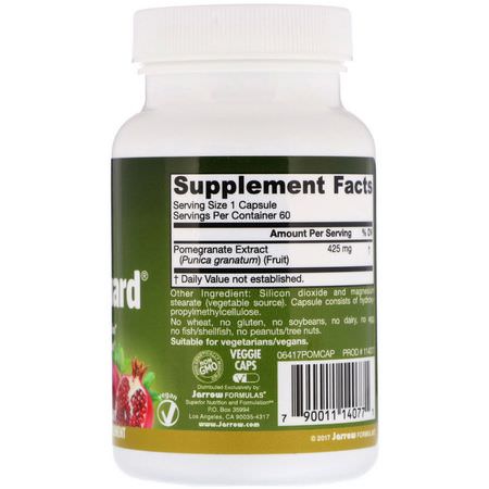 Granatäpplextrakt, Superfoods, Green, Supplements: Jarrow Formulas, PomeGuard, 425 mg, 60 Veggie Caps