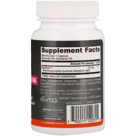 Pqq, Antioxidanter, Kosttillskott: Jarrow Formulas, PQQ (Pyrroloquinoline Quinone), 10 mg, 30 Capsules