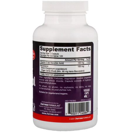 Resveratrol, Antioxidanter, Kosttillskott: Jarrow Formulas, Resveratrol, 100 mg, 120 Veggie Caps
