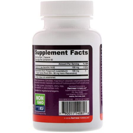 Resveratrol, Antioxidanter, Kosttillskott: Jarrow Formulas, Resveratrol, 100 mg, 60 Veggie Caps