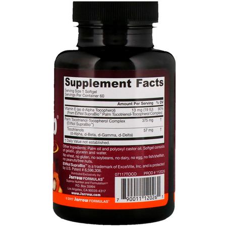 E-Vitamin, Vitaminer, Kosttillskott: Jarrow Formulas, Toco-Sorb, Mixed Tocotrienols and Vitamin E, 60 Softgels
