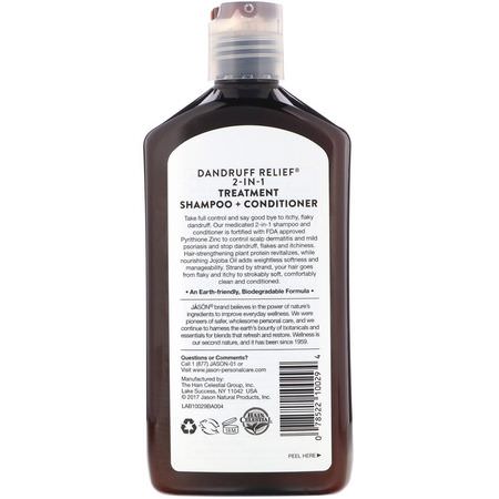 Hårbottenvård, Hår, Schampo, Hårvård: Jason Natural, Dandruff Relief Treatment, 2 in 1, Shampoo + Conditioner, 12 fl oz (355 ml)